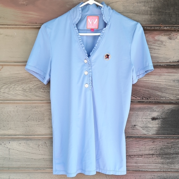 Missy Maude ruffled V-Neck shirt blue with… - Picture 1 of 7